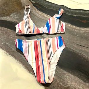 Striped High Rise Swim Suit